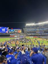 The Los Angeles Dodgers celebrated their victory over the Yankees at Yankee Stadium.