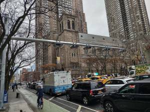 NYS has already spent $500 million installing the congestion pricing cameras such as these installed in 2023 on Ninth Ave. to record vehicles entering lower Manhattan below 60th St. But toll readers have not gone live following Gov. Hochul’s pause of congestion pricing in June. Now it appears she may be moving forward with the plan afterall.