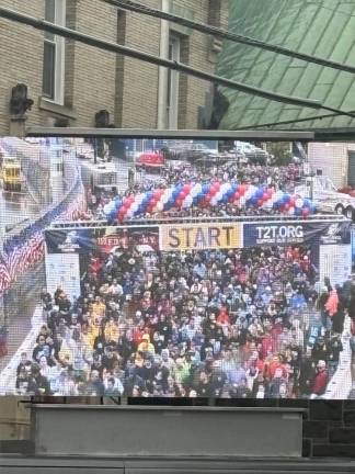 Jumbo-tron video screens captured 40,000 runners and walkers traversing the same route that hero firefighter Stephen Stiller ran on 9-11. The Tunnels-to-Towers run has raised millions for first responders and injured military personnel in the ensuing 23 years.