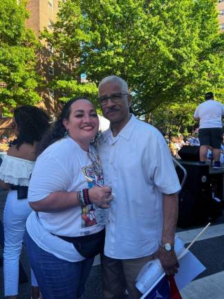 Lilah Mejia the organizer of El Grito de L.E.S., which staged the first ever Puerto Rican Day Parade &amp; Festival on the LES on June 1 and the Grand Marshall, Felipe Luciano. Photo: Stella Zhong