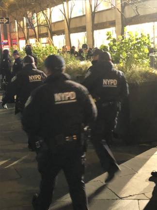 <b>There was a heavy police presence including from the anti terrorism task force as pro Palestinian demonstrators were threatening to disrupt the ceremony. Police did make seven arrests on the night but the demonstrators were kept a block away. </b>Photo: Keith J. Kelly