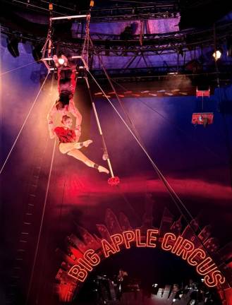 Alec &amp; Daneile Bryant soar above the audience in their act Abril Amore at the Big Apple Circus no through Jan. 5, 2025.