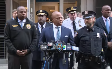 NYC Mayor Eric Adams giving a presser on a Nov. 18 following stabbing attack that began in Chelsea shortly after 8 a.m. and then suspect attacked two people on the East Side. Two men had already died while a 30-yearold woman was clinging to life. She also subsequently died. The suspect was captured and charged with three counts of first degree murder.