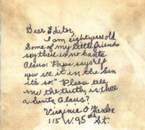 Original letter written by Virginia O’Hanlon from her home at 114 W. 95th St. to the <i>New York Sun</i> in 1897.The letter was verified by the PBS show, Antiques Roadshow.