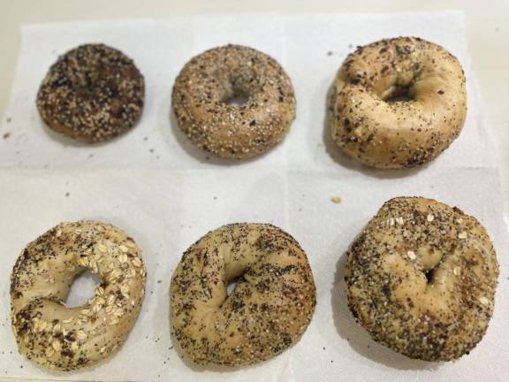 Six types of Everything Bagel. From the top, clockwise: PopUp, H&amp;H; Kossar’s; Zabar’s, Absolute and Wu and Nussbaum. .