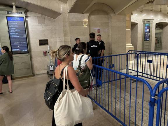 Commuters were told they had to snake their way through underground tunnels to reach trains because the main concourse at Grand Central was closed during the evening rush hour on July 18 due to a pro-Palestinian protest outside the terminal. Photo: Keith J. Kelly