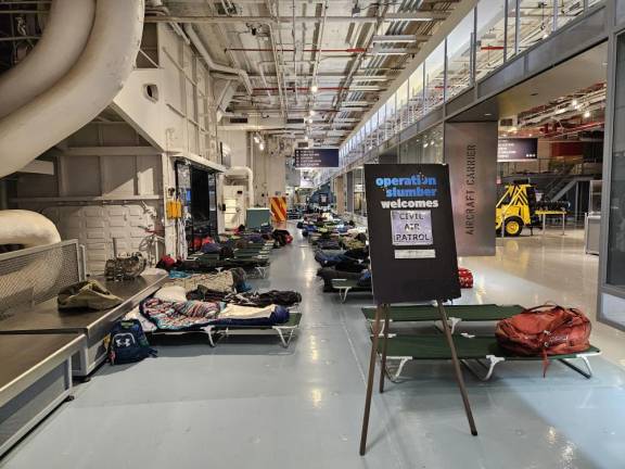 Beds in the hangar deck.