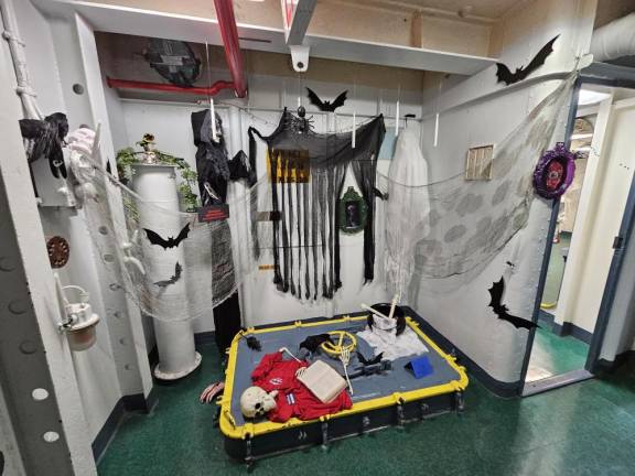 Halloween decorations in the employee office area aboard the Intrepid.