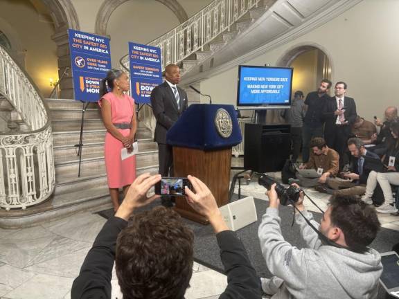 Mayor Eric Adams introduces Marie Torres-Springer as his new first deputy mayor, replacing Sheena Wright who resigned. But she took no questions and the press corps quickly turned to pressing him on the staff turmoil and federal corruption probes.