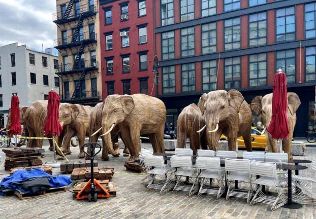 A day before the opening of The Great Elephant Migration on September 6, this septet of pachyderms await placement in the arts-friendly Meatpacking District, home of the High Line and the Whitney Museum.