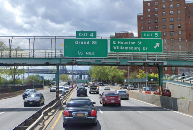 The stretch of FDR Drive approaching the Grand St. and Houston St. exits, where a 59 year-old man was struck in an early-morning August 10 hit-and-run. He was rushed to Bellevue, and remains in critical condition.