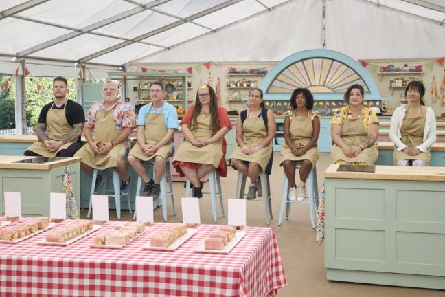 <b>Reyes and her fellow contestants on </b><i><b>The Great American Baking Show.</b></i>