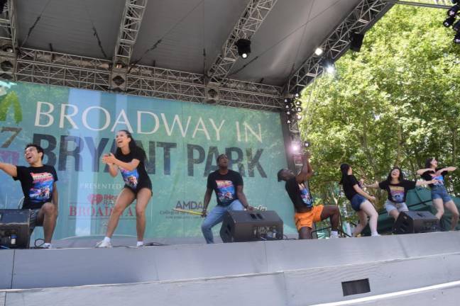 Jelani Remy and the cast of “Back to the Future” performed “Gotta Start Somewhere” from the show at 2024’s first Broadway in Bryant Park concert. (click arrows to see more)