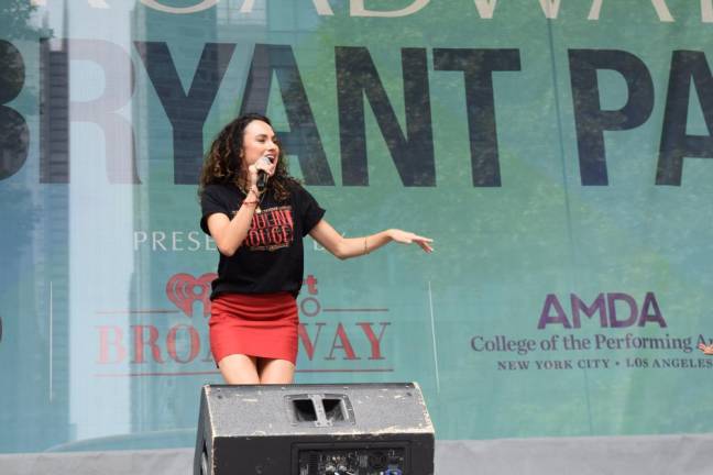 Sophie Carmen Jones performed “Lady Marmalade” from “Moulin Rouge! The Musical” with Jacqueline B. Arnold, Heather Makalani and Andres Quintero at 2024’s third Broadway in Bryant Park concert.