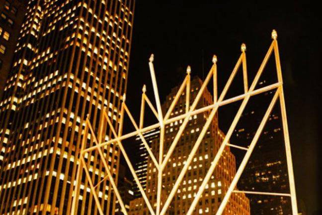 The world’s largest menorah, standing at 36 ft. and weighing 4,000 lbs, pictured in 2023. It will be lit at sundown every night of Hanukkah this year starting on Dec. 25.