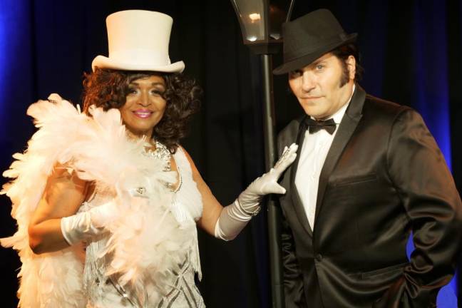 Director and actress Linda Miller and actor Jim Barone playing Sinatra at the Triad Theater.