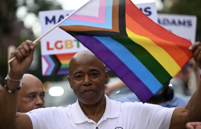 <b>Mayor Eric Adams at a Pride Parade in June 2022. </b>