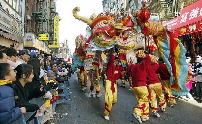 Dragons in Chinatown at the Lunar New Year celebration. Events can be found across the city leading up to the 27th annual parade in Chinatown on Feb. 16.