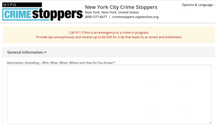 Crime Stoppers tip page says: Call 911 if this an emergency or a crime in progress.