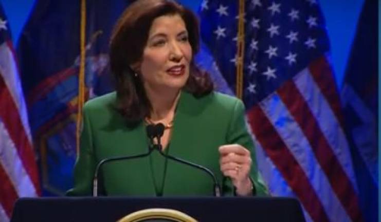 Governor Kathy Hochul in her State of the State address said she was allocating $77 million in NYS funds to pay for police overtime that will put two NYPD officers on subway trains at night for the next six months. She said she’d request an additional six month extension when the first flight expires in July,