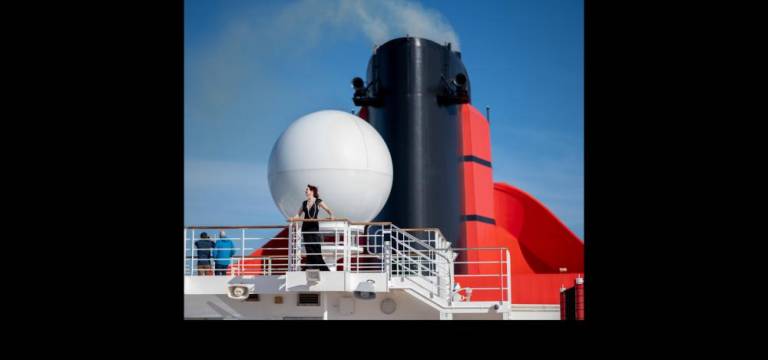 The funnel at the peak of the ship.